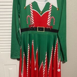 Festive Green and Red adult Elf Costume